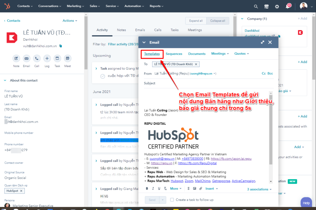 HubSpot CRM & Sales Hub - Sử dụng Email Templates nhanh-HubSpot Việt Nam-Repu-01