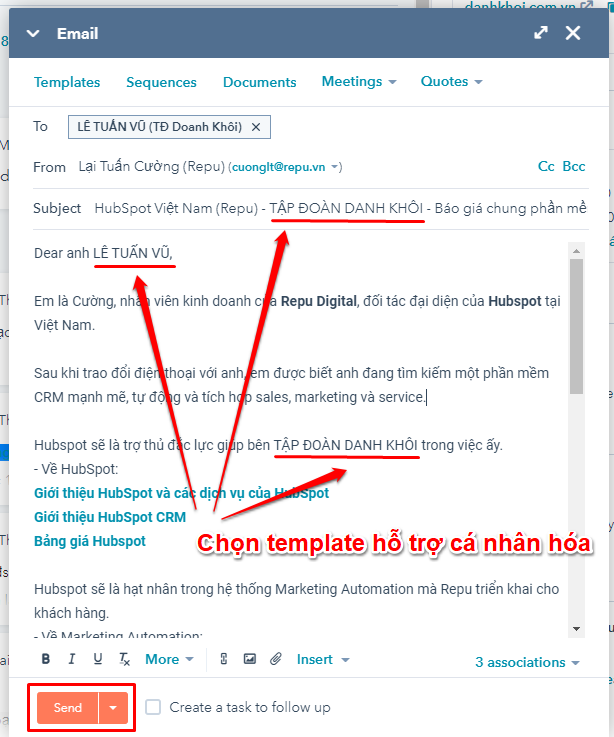 HubSpot CRM & Sales Hub - Sử dụng Email Templates nhanh-HubSpot Việt Nam-Repu-03-Cá nhân hóa