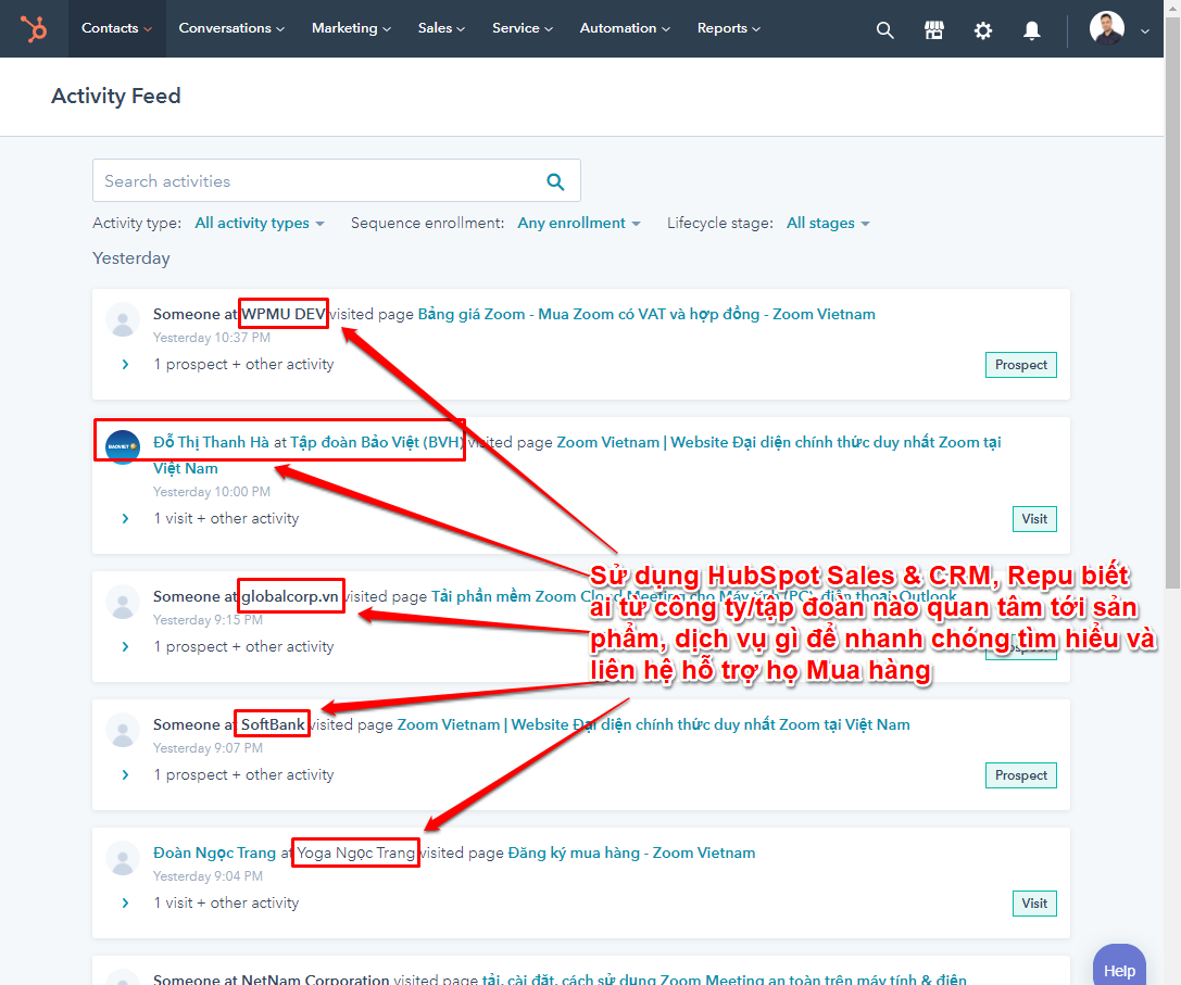 Hướng dẫn sử dụng Activities Feed trong HubSpot CRM-Sales-Repu-HubSpot Việt Nam-01